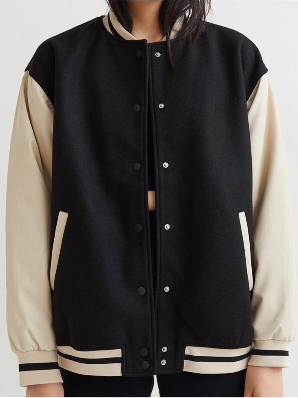H&M Women’s Black and Cream Women's Varsity Jacket